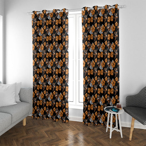 Wests Tigers Window Curtain Tropical Hibiscus Floral Seamless Rugby Mascot