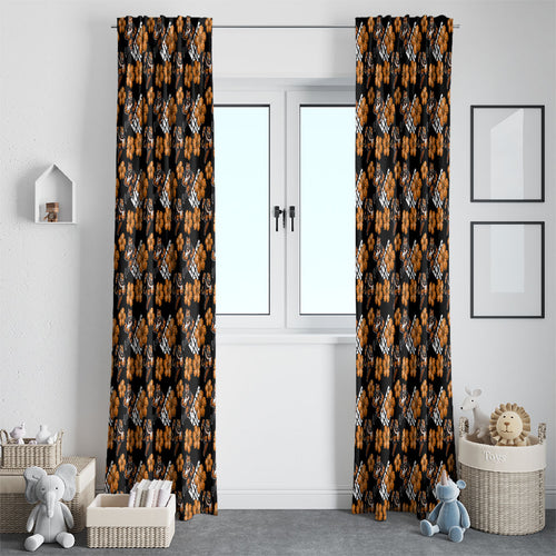 Wests Tigers Window Curtain Tropical Hibiscus Floral Seamless Rugby Mascot