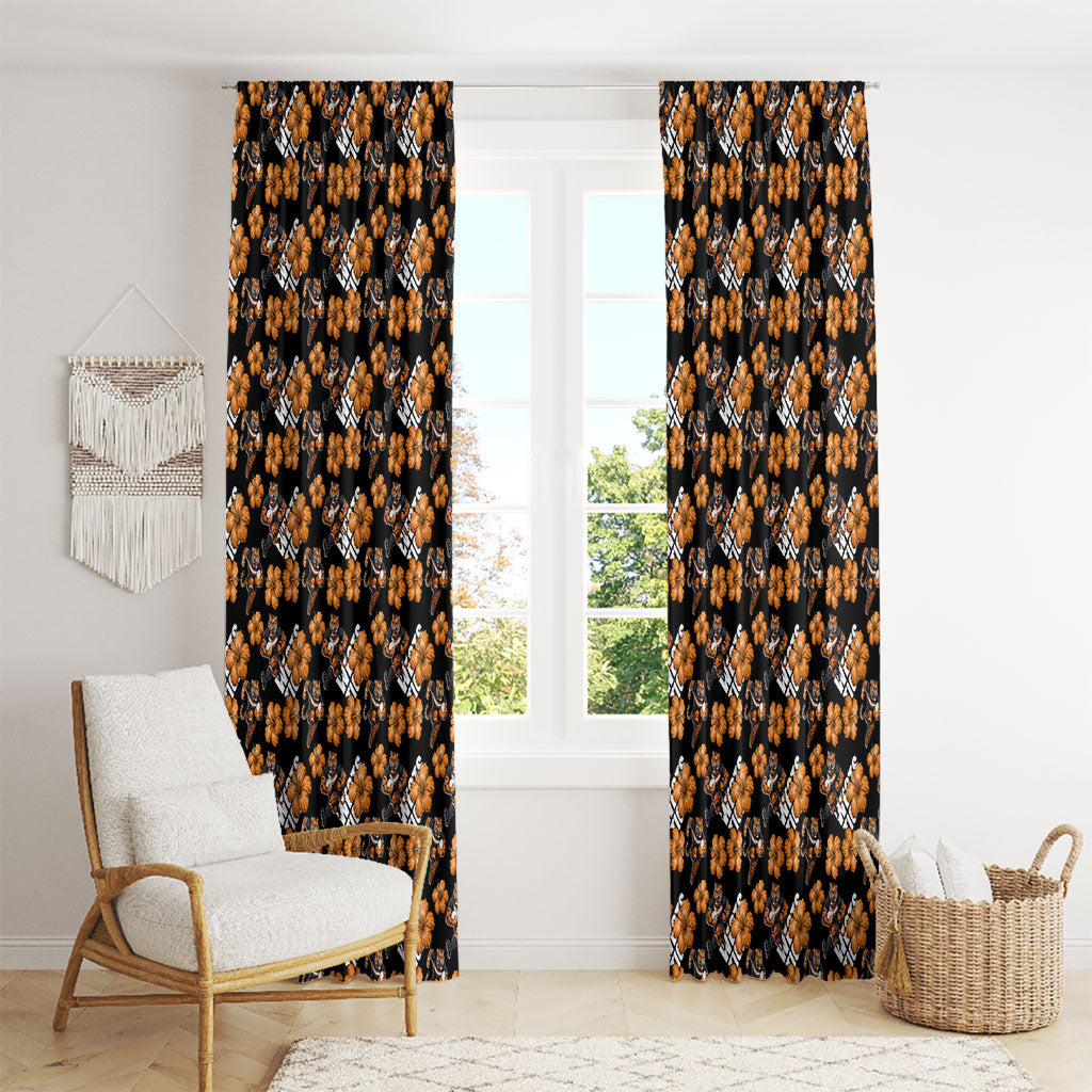 Wests Tigers Window Curtain Tropical Hibiscus Floral Seamless Rugby Mascot