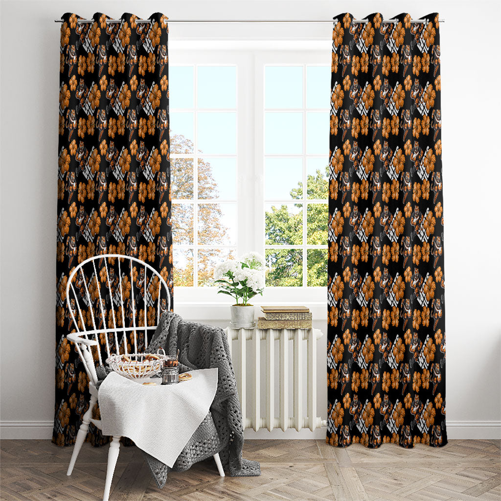 Wests Tigers Window Curtain Tropical Hibiscus Floral Seamless Rugby Mascot