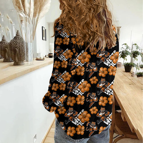 Wests Tigers Women Casual Shirt Tropical Hibiscus Floral Seamless Rugby Mascot