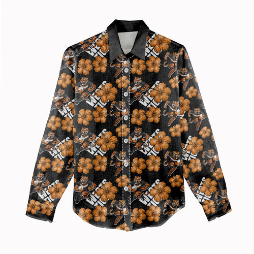 Wests Tigers Women Casual Shirt Tropical Hibiscus Floral Seamless Rugby Mascot