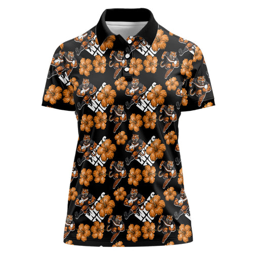 Wests Tigers Women Polo Shirt Tropical Hibiscus Floral Seamless Rugby Mascot
