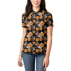 Wests Tigers Women Polo Shirt Tropical Hibiscus Floral Seamless Rugby Mascot