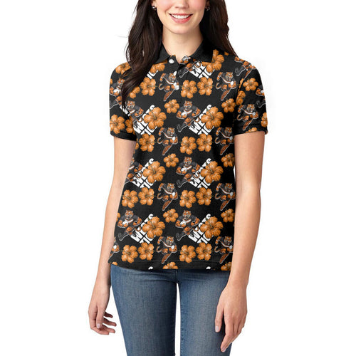 Wests Tigers Women Polo Shirt Tropical Hibiscus Floral Seamless Rugby Mascot