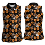 Wests Tigers Women Sleeveless Polo Shirt Tropical Hibiscus Floral Seamless Rugby Mascot
