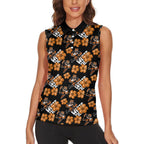 Wests Tigers Women Sleeveless Polo Shirt Tropical Hibiscus Floral Seamless Rugby Mascot