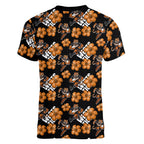 Wests Tigers Women V-Neck T-Shirt Tropical Hibiscus Floral Seamless Rugby Mascot