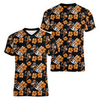 Wests Tigers Women V-Neck T-Shirt Tropical Hibiscus Floral Seamless Rugby Mascot