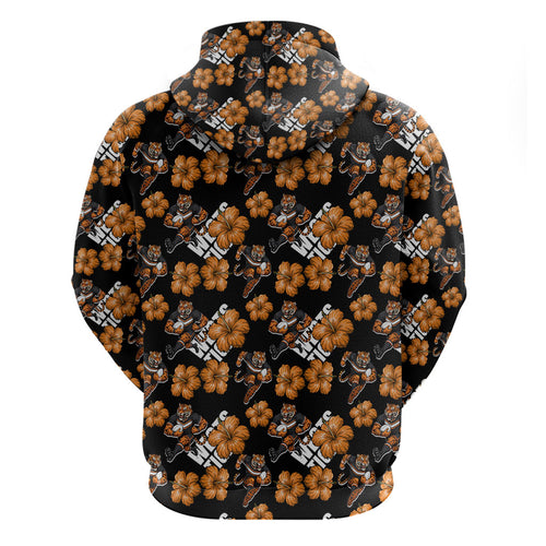 Wests Tigers Zip Hoodie Tropical Hibiscus Floral Seamless Rugby Mascot