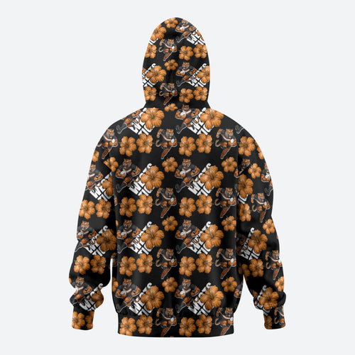 Wests Tigers Zip Hoodie Tropical Hibiscus Floral Seamless Rugby Mascot