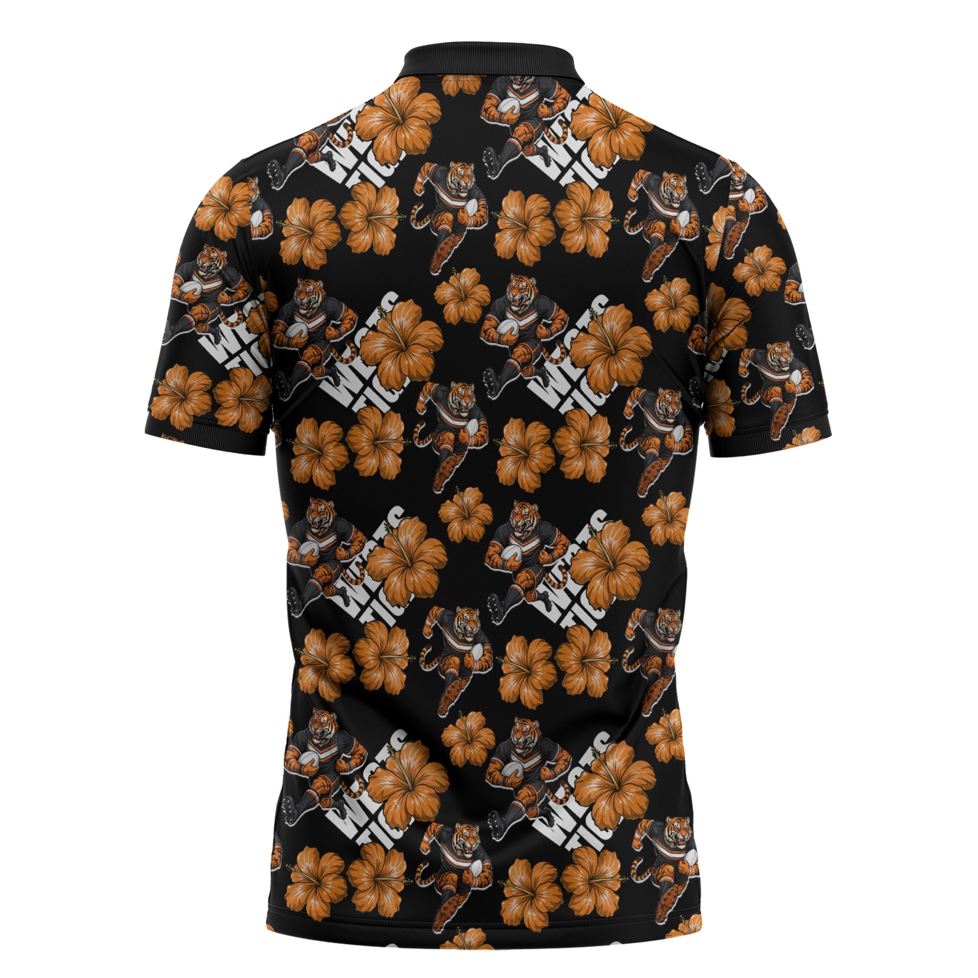 Wests Tigers Zipper Polo Shirt Tropical Hibiscus Floral Seamless Rugby Mascot