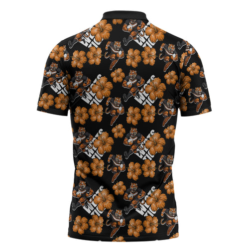 Wests Tigers Zipper Polo Shirt Tropical Hibiscus Floral Seamless Rugby Mascot
