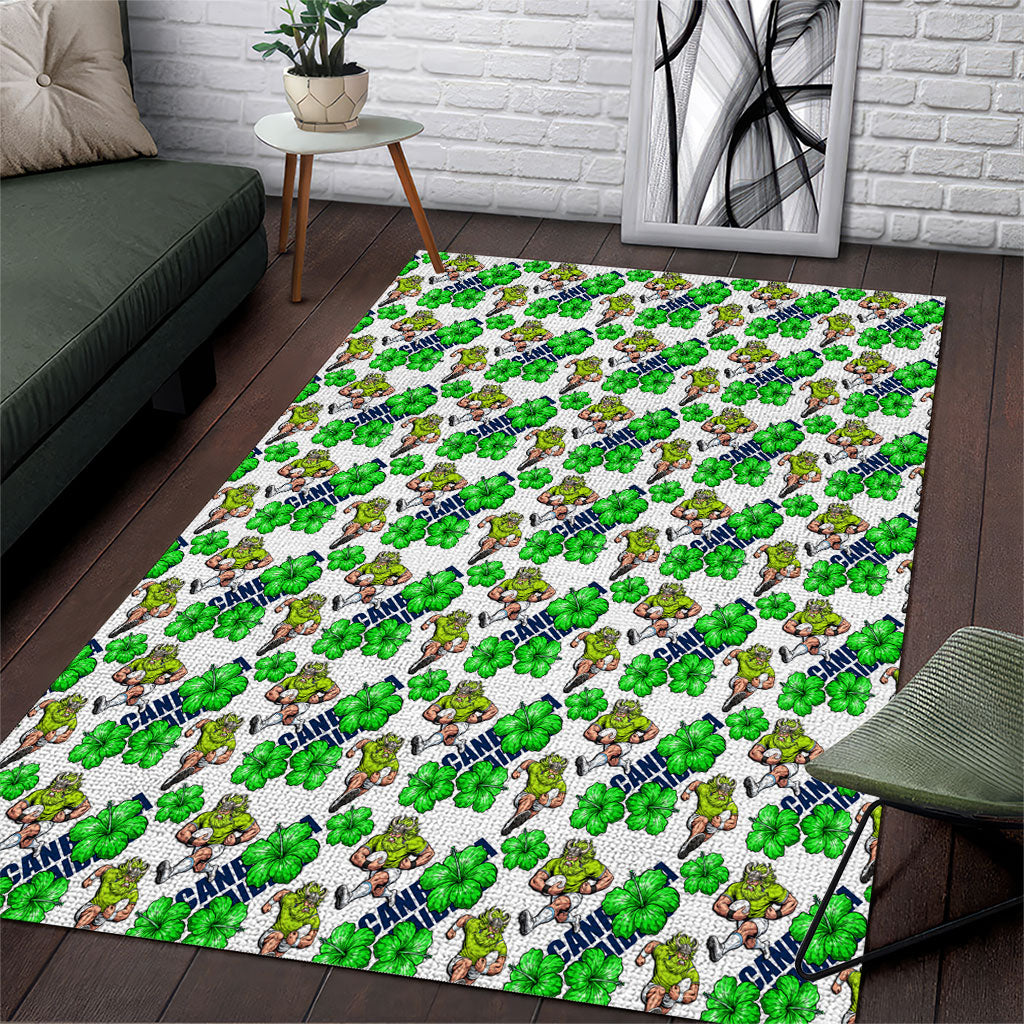 Canberra Raiders Area Rug Tropical Hibiscus Floral Seamless Rugby Mascot