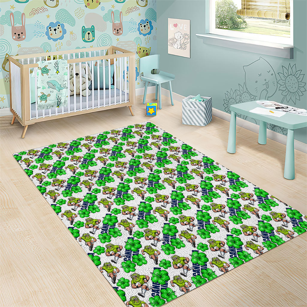 Canberra Raiders Area Rug Tropical Hibiscus Floral Seamless Rugby Mascot
