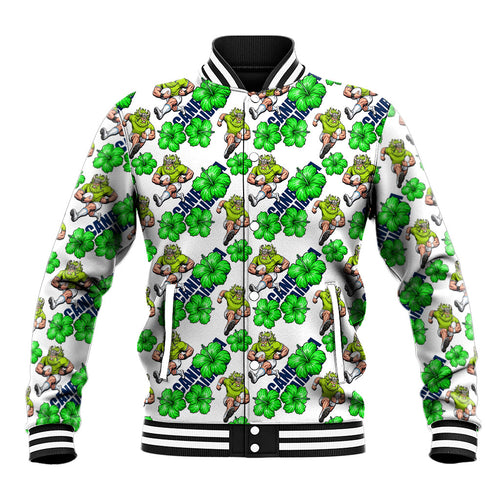 Canberra Raiders Baseball Jacket Tropical Hibiscus Floral Seamless Rugby Mascot