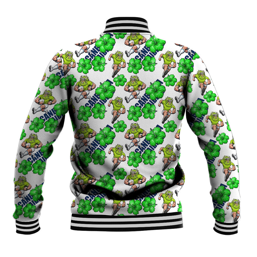 Canberra Raiders Baseball Jacket Tropical Hibiscus Floral Seamless Rugby Mascot