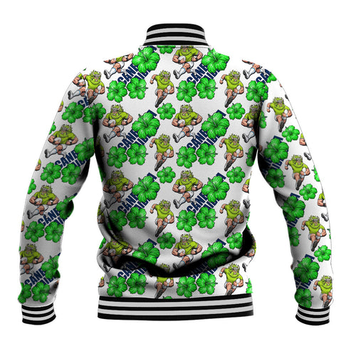 Canberra Raiders Baseball Jacket Tropical Hibiscus Floral Seamless Rugby Mascot