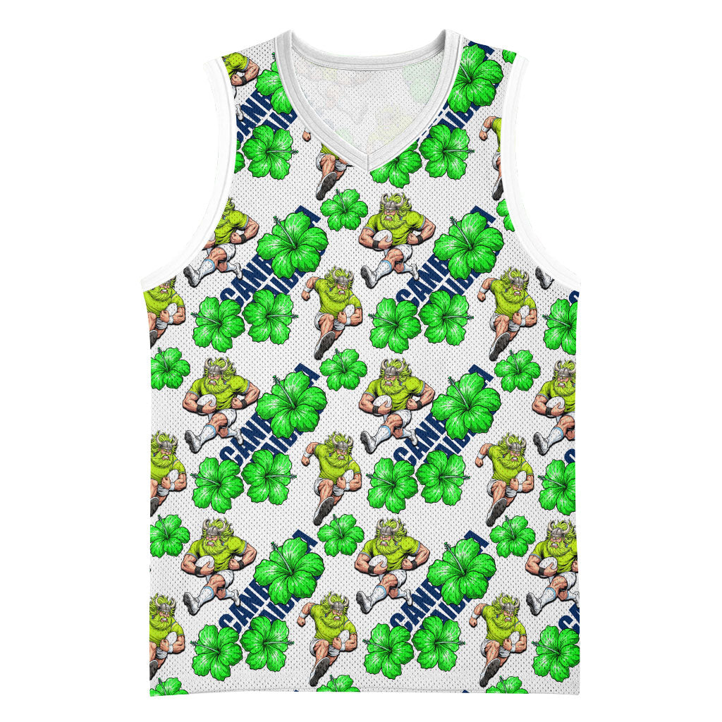Canberra Raiders Basketball Jersey Tropical Hibiscus Floral Seamless Rugby Mascot