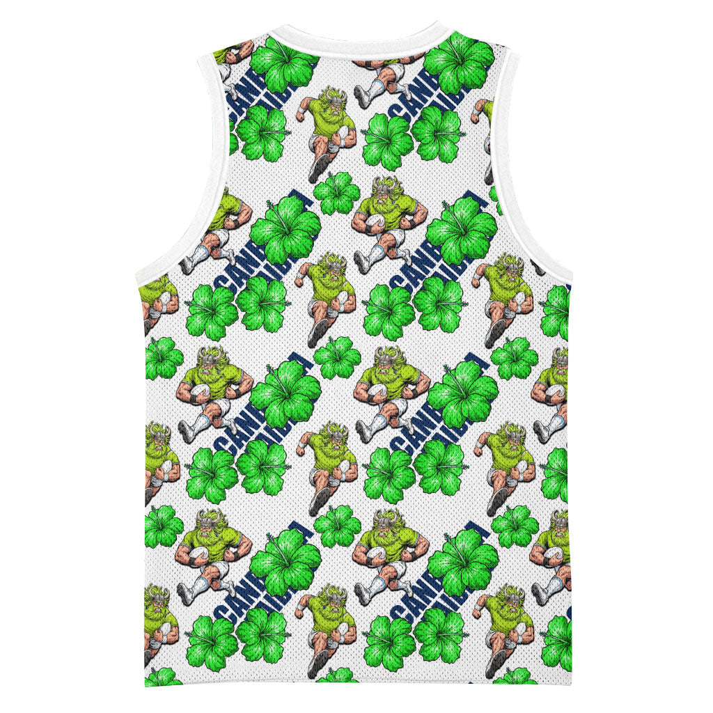 Canberra Raiders Basketball Jersey Tropical Hibiscus Floral Seamless Rugby Mascot