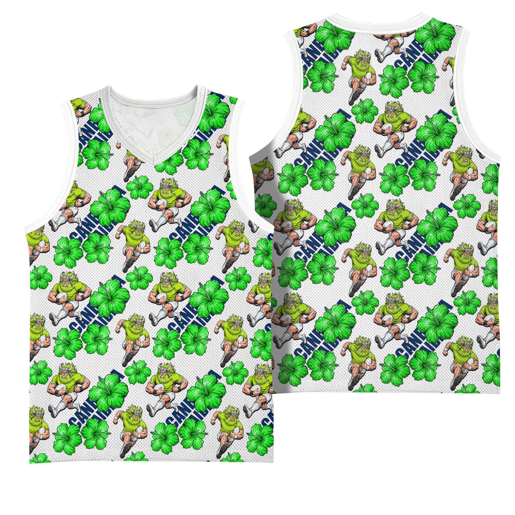 Canberra Raiders Basketball Jersey Tropical Hibiscus Floral Seamless Rugby Mascot