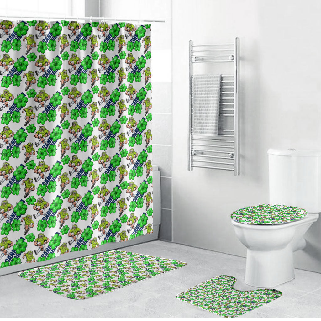 Canberra Raiders Bathroom Set Tropical Hibiscus Floral Seamless Rugby Mascot