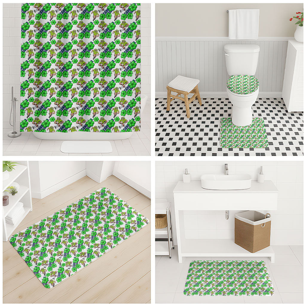 Canberra Raiders Bathroom Set Tropical Hibiscus Floral Seamless Rugby Mascot