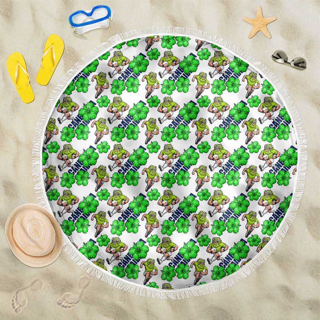 Canberra Raiders Beach Blanket Tropical Hibiscus Floral Seamless Rugby Mascot
