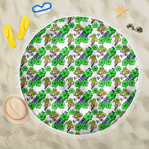 Canberra Raiders Beach Blanket Tropical Hibiscus Floral Seamless Rugby Mascot