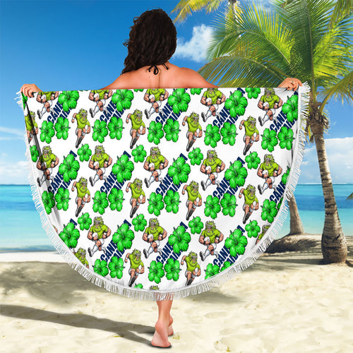 Canberra Raiders Beach Blanket Tropical Hibiscus Floral Seamless Rugby Mascot
