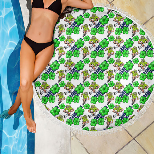 Canberra Raiders Beach Blanket Tropical Hibiscus Floral Seamless Rugby Mascot
