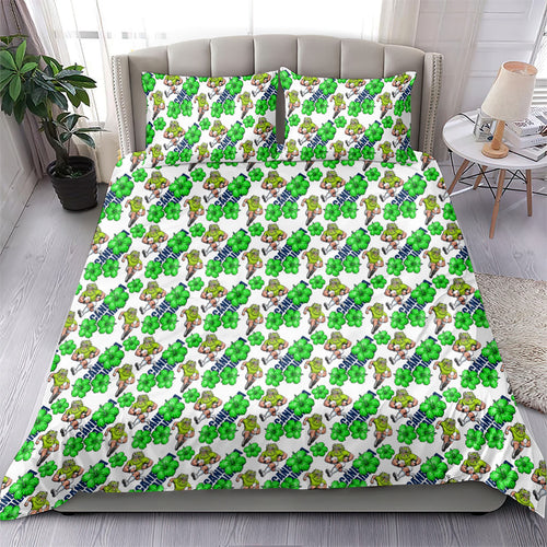 Canberra Raiders Bedding Set Tropical Hibiscus Floral Seamless Rugby Mascot