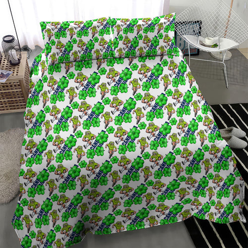 Canberra Raiders Bedding Set Tropical Hibiscus Floral Seamless Rugby Mascot