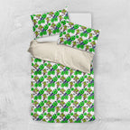 Canberra Raiders Bedding Set Tropical Hibiscus Floral Seamless Rugby Mascot