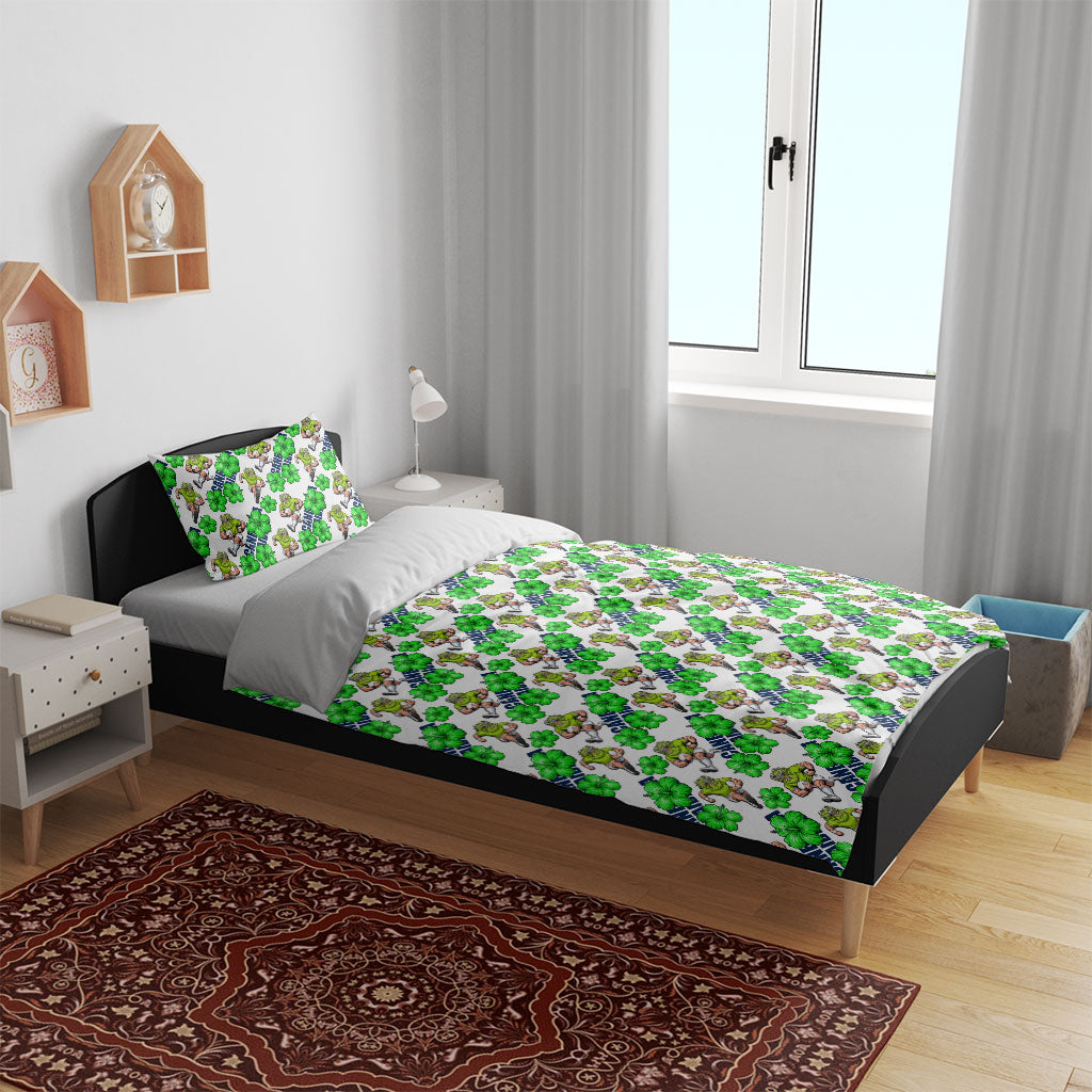 Canberra Raiders Bedding Set Tropical Hibiscus Floral Seamless Rugby Mascot