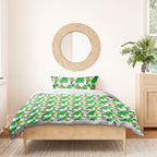 Canberra Raiders Bedding Set Tropical Hibiscus Floral Seamless Rugby Mascot