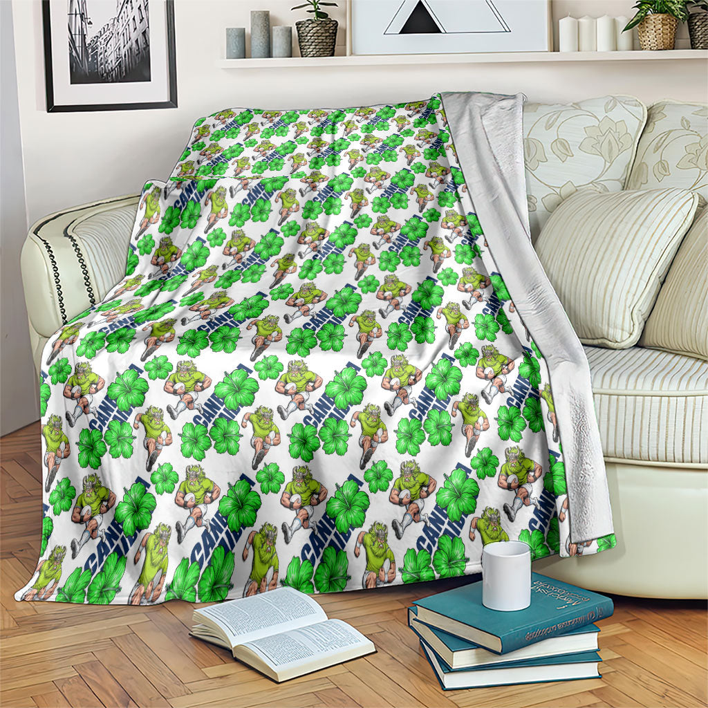 Canberra Raiders Blanket Tropical Hibiscus Floral Seamless Rugby Mascot
