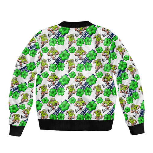 Canberra Raiders Bomber Jacket Tropical Hibiscus Floral Seamless Rugby Mascot