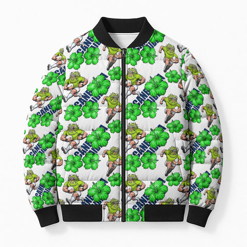 Canberra Raiders Bomber Puffer Jacket Tropical Hibiscus Floral Seamless Rugby Mascot