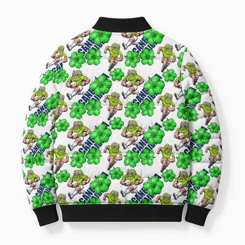 Canberra Raiders Bomber Puffer Jacket Tropical Hibiscus Floral Seamless Rugby Mascot