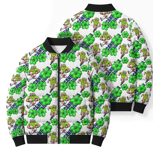 Canberra Raiders Bomber Puffer Jacket Tropical Hibiscus Floral Seamless Rugby Mascot