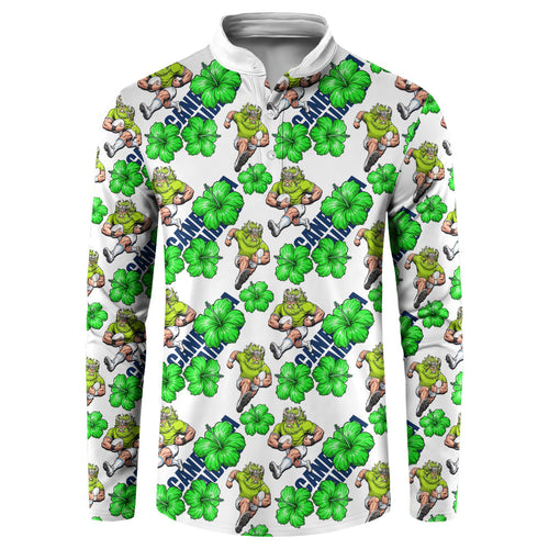 Canberra Raiders Button Sweatshirt Tropical Hibiscus Floral Seamless Rugby Mascot