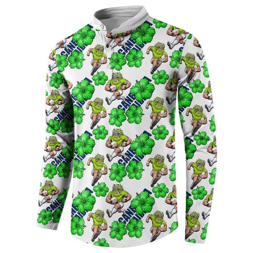 Canberra Raiders Button Sweatshirt Tropical Hibiscus Floral Seamless Rugby Mascot