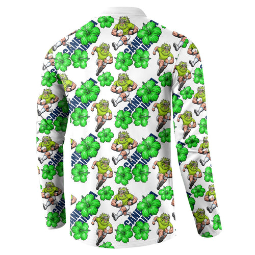 Canberra Raiders Button Sweatshirt Tropical Hibiscus Floral Seamless Rugby Mascot