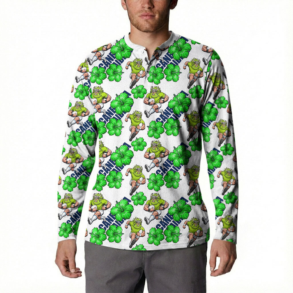 Canberra Raiders Button Sweatshirt Tropical Hibiscus Floral Seamless Rugby Mascot