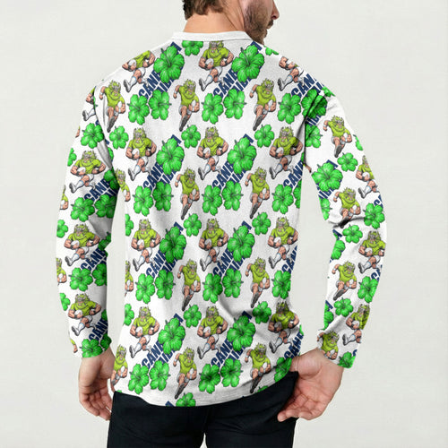 Canberra Raiders Button Sweatshirt Tropical Hibiscus Floral Seamless Rugby Mascot