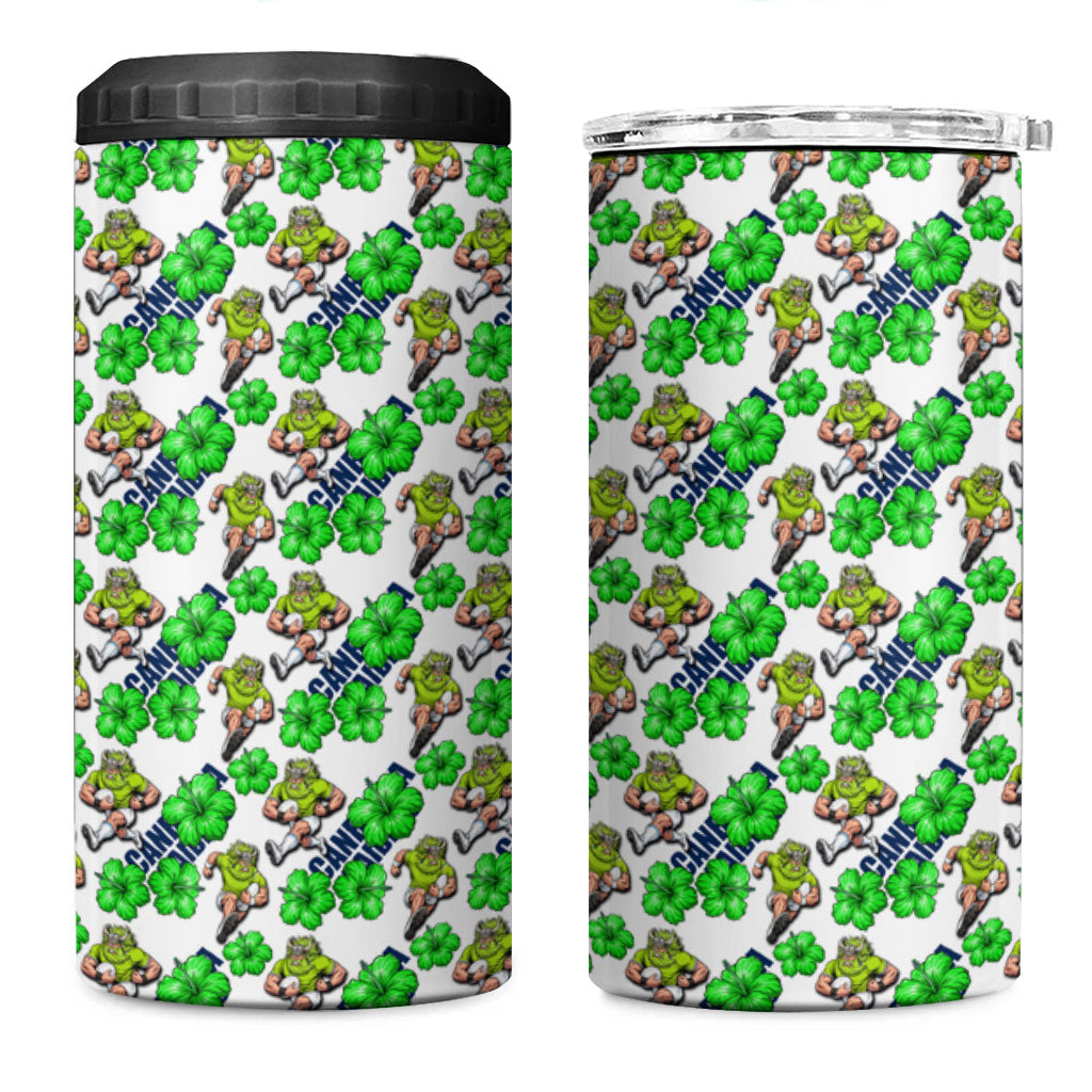 Canberra Raiders 4 in 1 Can Cooler Tumbler Tropical Hibiscus Floral Seamless Rugby Mascot
