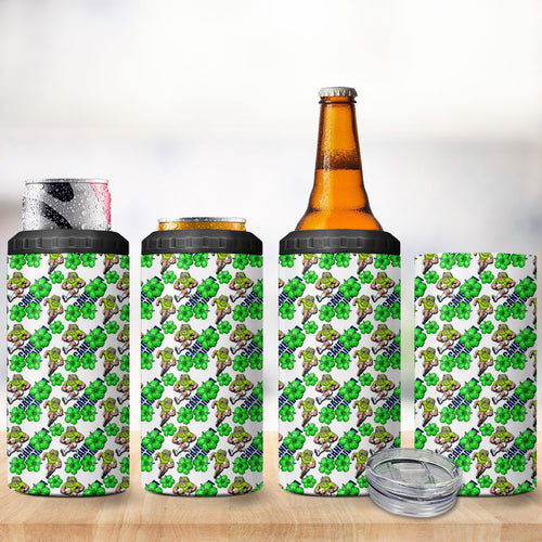 Canberra Raiders 4 in 1 Can Cooler Tumbler Tropical Hibiscus Floral Seamless Rugby Mascot