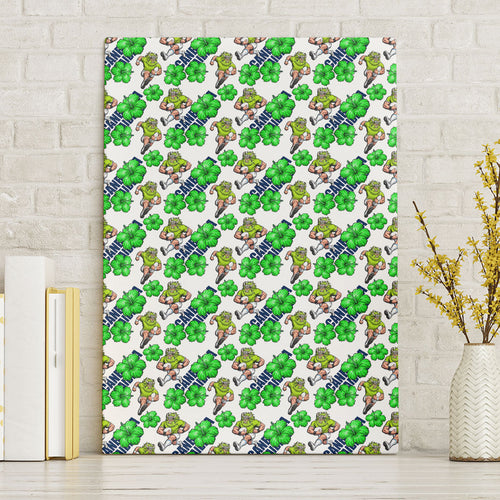 Canberra Raiders Canvas Wall Art Tropical Hibiscus Floral Seamless Rugby Mascot