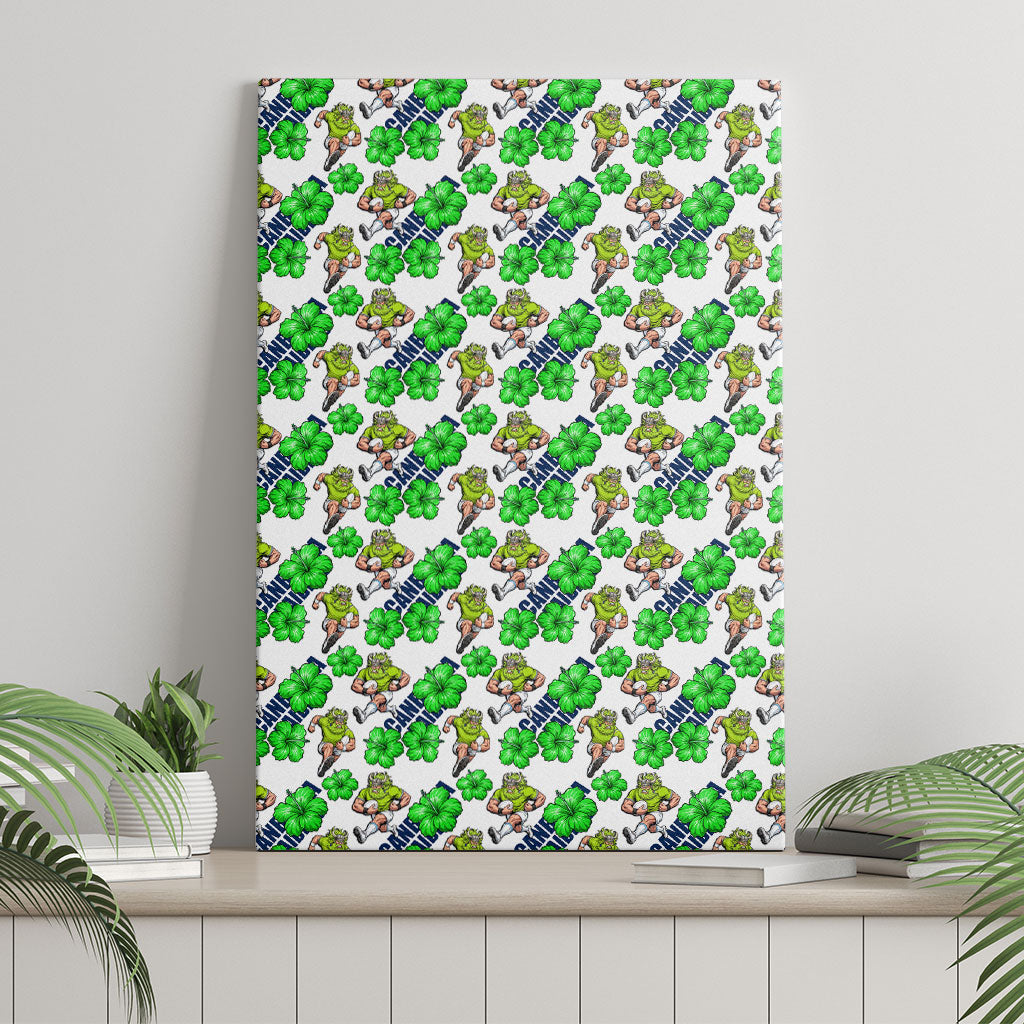 Canberra Raiders Canvas Wall Art Tropical Hibiscus Floral Seamless Rugby Mascot